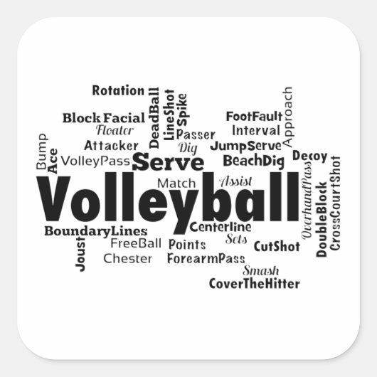 Volleyball Word Cloud Vierkante Sticker (Voorkant)
