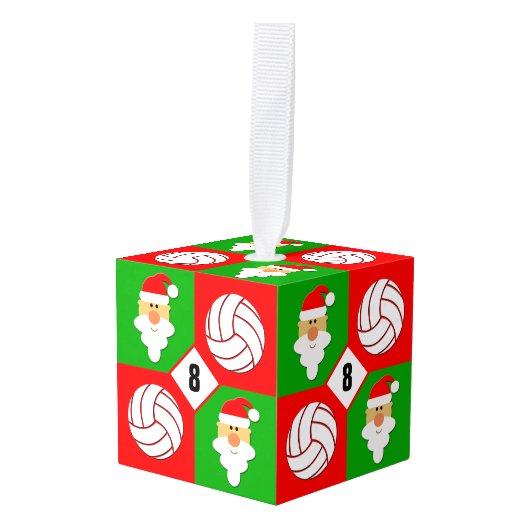 Volleyballen en Santa Clause Douane Jersey Aantal Kubus Ornament (Voorkant hoekig)