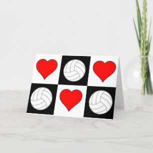 Volleyballen & Hart Cute Checkered Wenskaart Bedankkaart