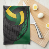 Volleybalontwerp - Groen, Gold, zwarte handdoek (Quarter Fold)