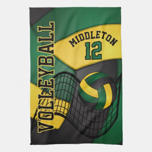 Volleybalontwerp - Groen, Gold, zwarte handdoek (Verticaal)
