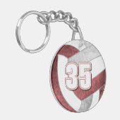 Volleybalspeler jersey nummer maroon grijs sleutelhanger (Voorkant Links)