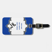 Volleybalspeler zwart, wit, blauw pictogram aangep bagagelabel (Voorkant horizontaal)