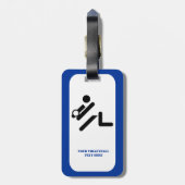 Volleybalspeler zwart, wit, blauw pictogram aangep bagagelabel (Achterkant verticaal)