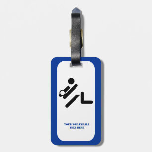 Volleybalspeler zwart, wit, blauw pictogram aangep bagagelabel