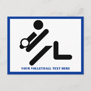 Volleybalspeler zwart, wit, blauw pictogram aangep briefkaart