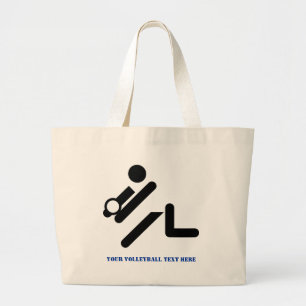 Volleybalspeler zwart, wit, blauw pictogram aangep grote tote bag