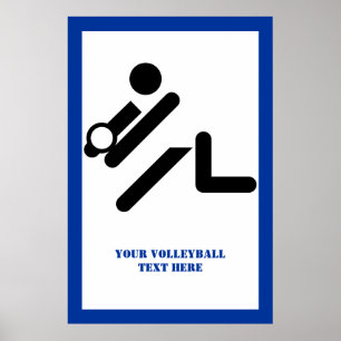 Volleybalspeler zwart, wit, blauw pictogram aangep poster