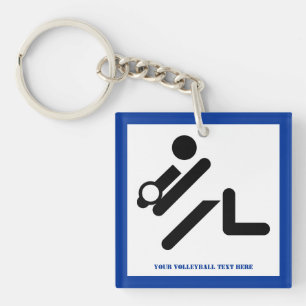 Volleybalspeler zwart, wit, blauw pictogram aangep sleutelhanger