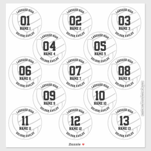 volleybalteam voor meisjes 13 spelers sticker (Vel)
