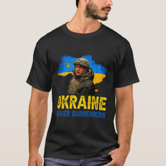 volodymyr zelensky oekraïne geeft nooit steun in t-shirt