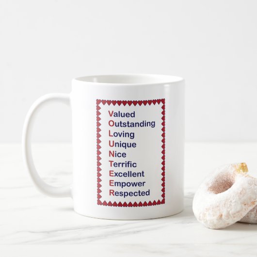 Volontaire Coeurs rouges Typographie Café Mug (Avec donut)