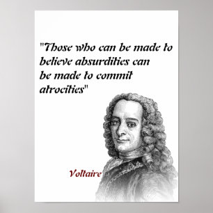 Voltaire citaat over onlusten en wreedheden poster