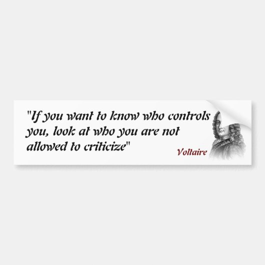 Voltaire Quote over wie je controleert Bumpersticker (Voorkant)