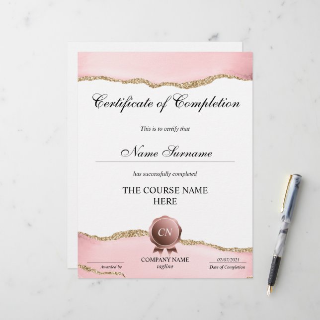 Voltooiingscertificaat voor de gunningscursus Volt (Voorkant / Achterkant in situ)