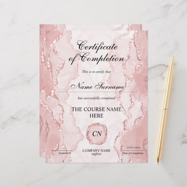 Voltooiingscertificaat voor de gunningscursus Volt (Voorkant / Achterkant in situ)