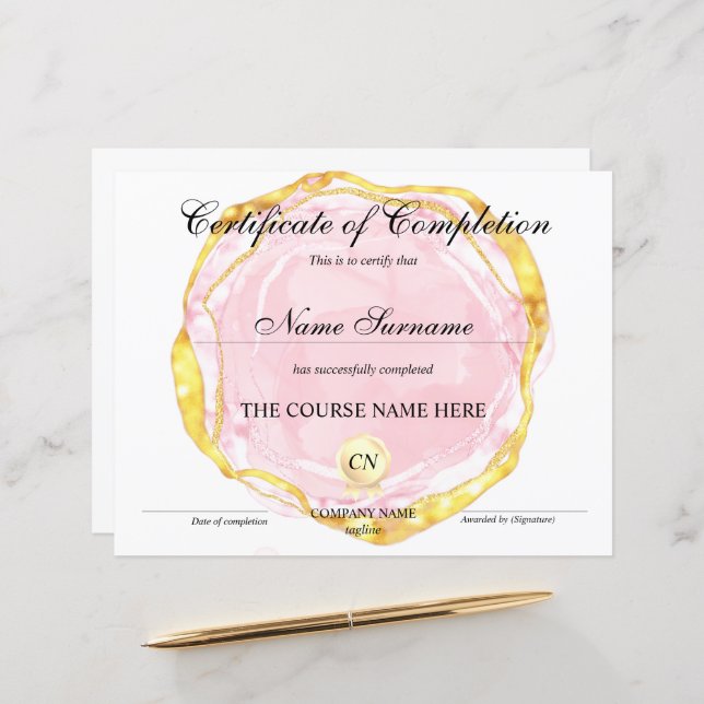 Voltooiingscertificaat voor de gunningscursus Volt (Voorkant / Achterkant in situ)