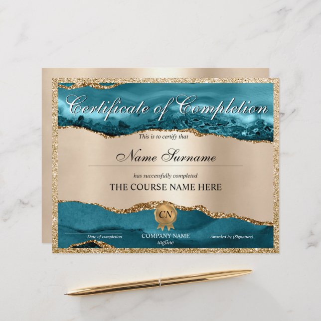 Voltooiingscertificaat voor de gunningscursus Volt (Voorkant / Achterkant in situ)