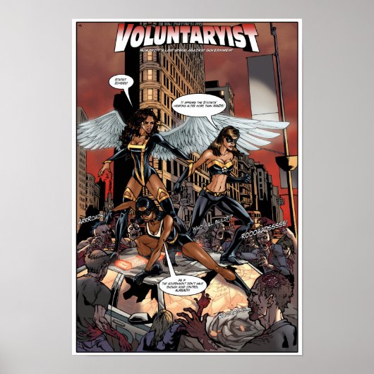 Voluntaryist tegen Statist Zombies Poster - Warm (Voorkant)