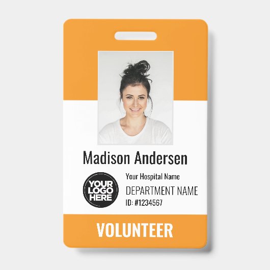 Volunteer Photo ID Badges with Clip or Lanyard (Front)