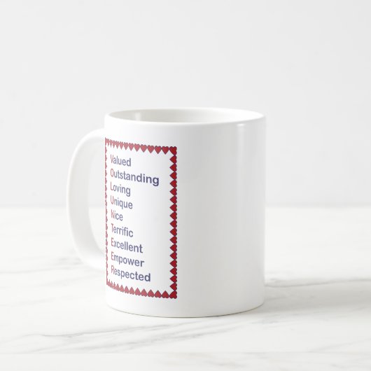 Volunteer Red Hearts Typography Coffee Mok (Voorkant links)