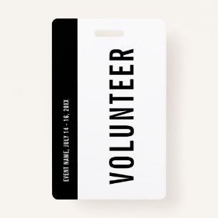 Volununteer Black & White Event Staff All Access Badge