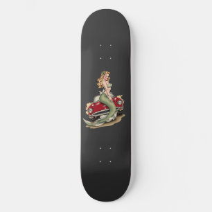 Voluptuous Blonde Mermaid on Red Vintage Car - Fan Skateboard