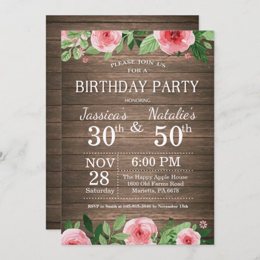 Volwassen Bloemen Rustiek Gezamenlijk Verjaardagsf Kaart (Voorkant / Achterkant)