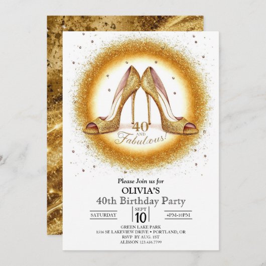 Volwassen Fabulous Digitaal Goud 40e Verjaardag Kaart (Voorkant / Achterkant)