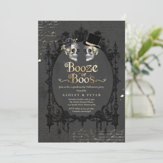 Volwassen Halloween Party Gothic schedel Booze of Kaart (Staand voorkant)