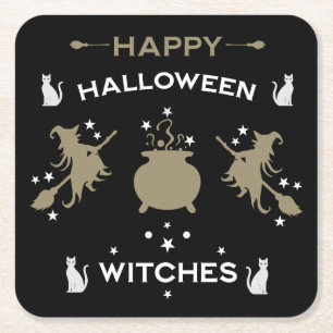 Volwassen heks Halloween feest Vierkante Kartonnen Onderzetter