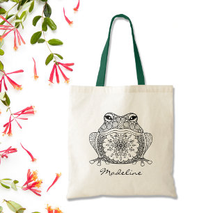 Volwassen kleur Kikker Mandala Monogram Tote Bag