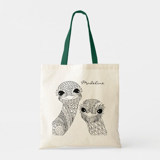 Volwassen kleur Twee struisvogels Mandala Monogram Tote Bag (Achterkant)