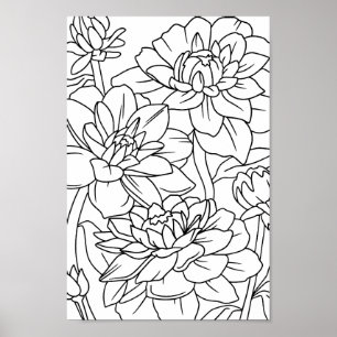 Volwassen kleuring Lotus Bloemen 1 Poster