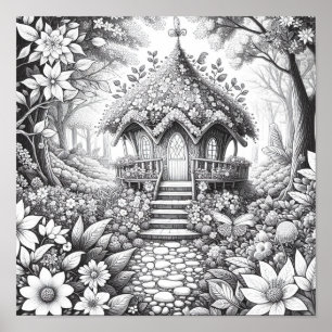 Volwassen Kleurplaten Bloemen Fairy House Bos Poster