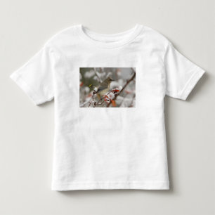 Volwassen Pekskop op meidoorn met sneeuw Kinder Shirts