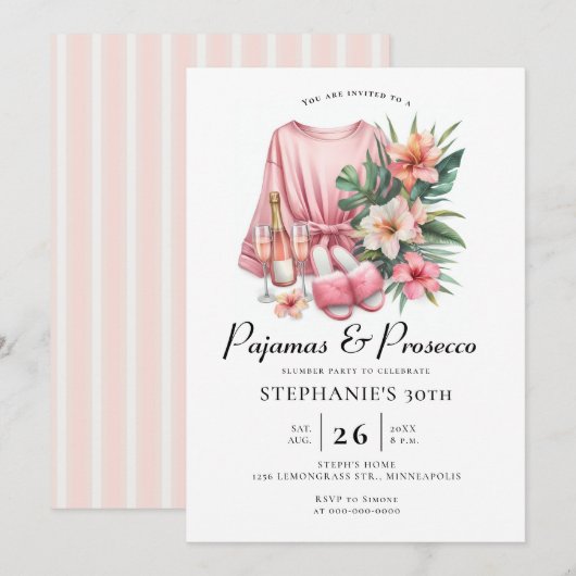 Volwassen Sleepover PJ Prosecco Tropical 30e verja Kaart (Voorkant / Achterkant)