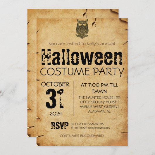 Volwassen Uil Gothic Halloween Kostuumfeest Kaart (Voorkant / Achterkant)