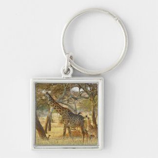Volwassen vrouwelijke en jonge giraffe, Giraffa Sleutelhanger
