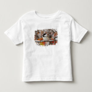 Volwassen zwartkapmees in sneeuw kinder shirts