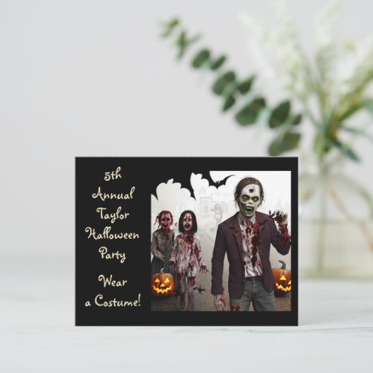 Volwassene en Kinderen Zombies Halloween Party Inv Briefkaart (Staand voorkant)
