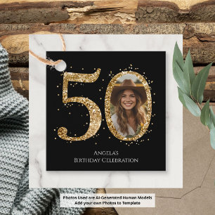 Volwassene Gouden Glitters 50ste Verjaardag Foto Bedankjes Labels