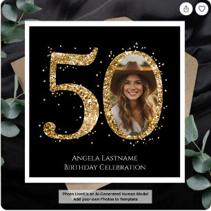 Volwassene Gouden Glitters 50ste Verjaardag Foto Servet