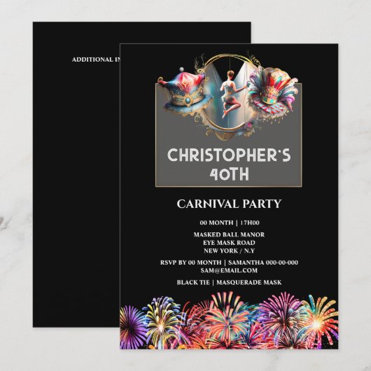 Volwassenen circus carnaval gekke hatter vuurwerk kaart (Voorkant / Achterkant)