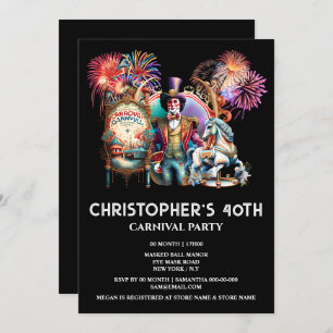 Volwassenen circus carnaval thema ringmaster carro kaart