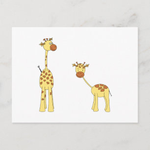 Volwassenen en Baby Giraffe. Cartoon Briefkaart
