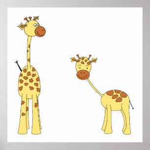 Volwassenen en Baby Giraffe. Cartoon Poster