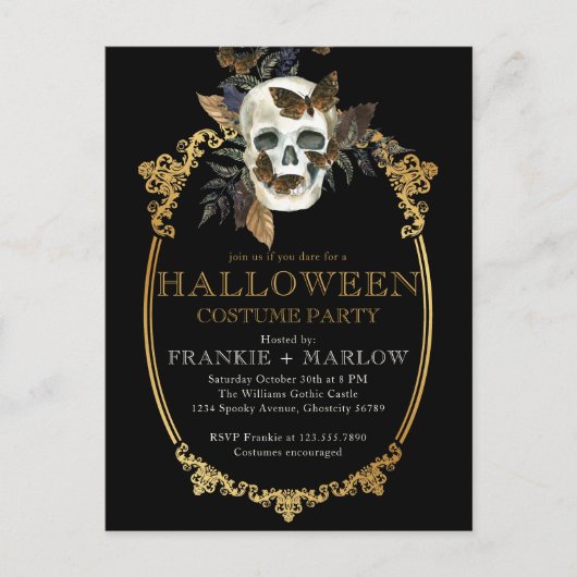 Volwassenen Gothic Skull  Halloween Invitation Briefkaart (Voorkant)