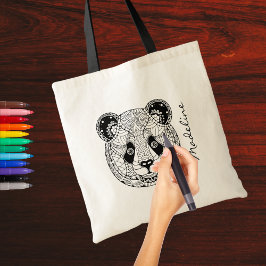 Volwassenkleur Panda Hoofd Mandala Monogram Tote Bag
