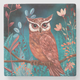 Vom Künstler handillustrierte Eule – Boho Natur Stenen Onderzetter